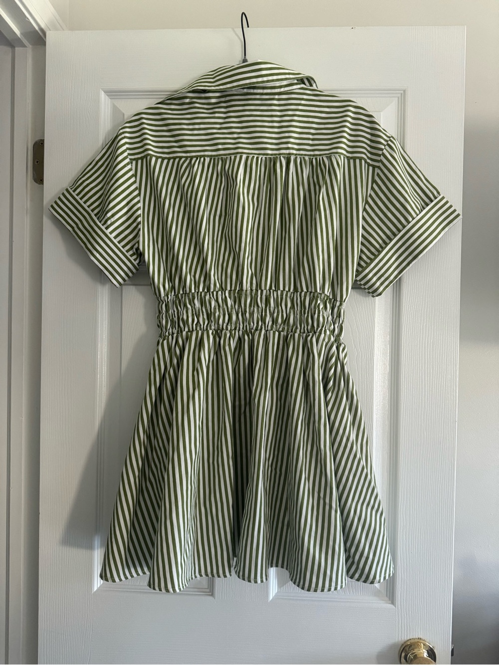 glam Olive Green and White Striped Short-Sleeve Dress - Picture 4 of 4